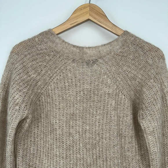 360 Sweater Alpaca Wool Blend Sparkle V Neck Sweater, Tan/ Gold - Picture 6 of 9